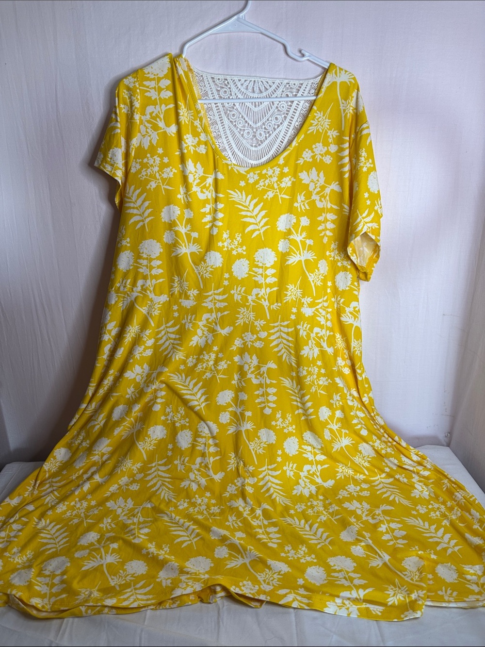 Bobbie Brooks Yellow Floral Maxi Dress with White Lace Back
